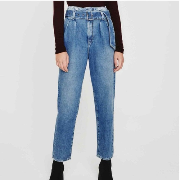 Adriano Goldschmied Belted Paperbag Renn High-Rise Barrel Jeans Size 27 Mid Wash - Picture 14 of 14